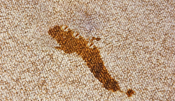 a carpet stained by spilled coffee