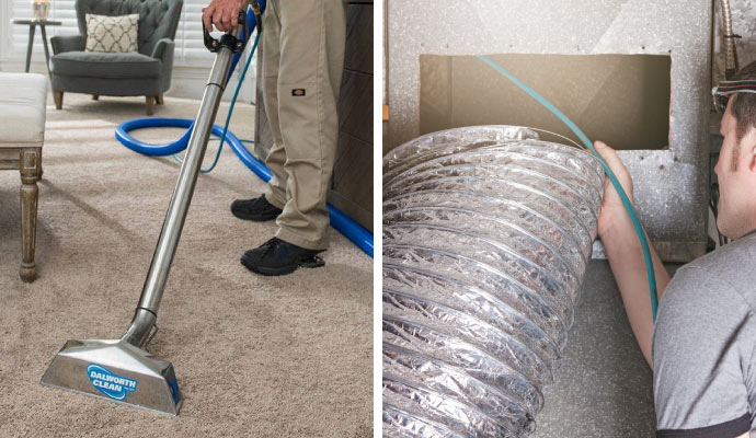 a collage of carpet cleaning and air duct cleaning