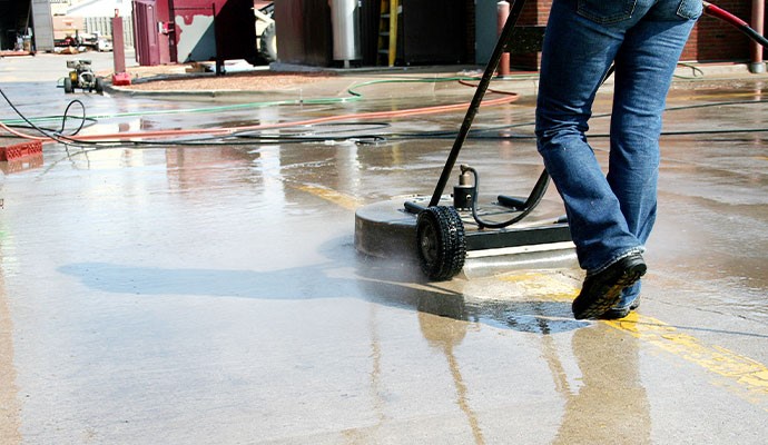 Concrete stain polishing using a machine