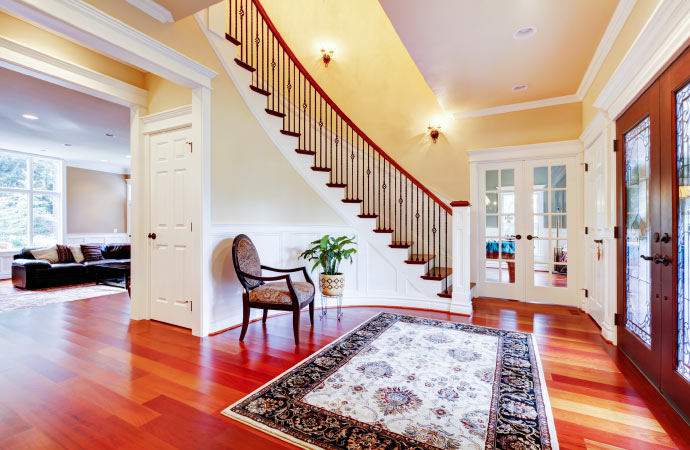 A living room with hardwood floor