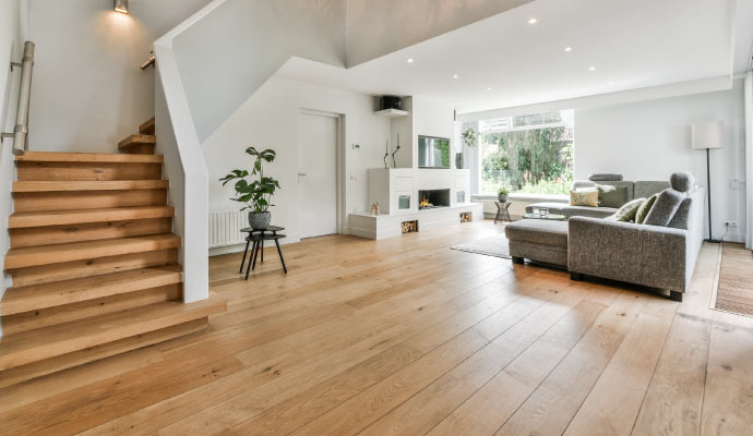 Shiny wooden floor in living room