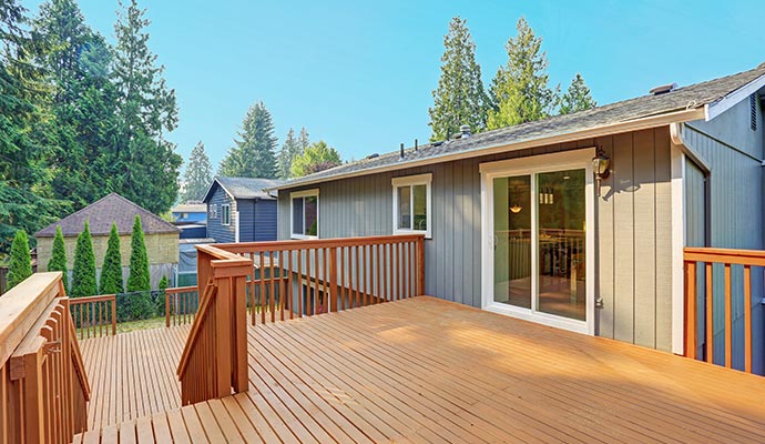 wood decks in front of a house