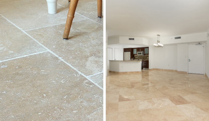 collage of stone sealing and clean limestone floor